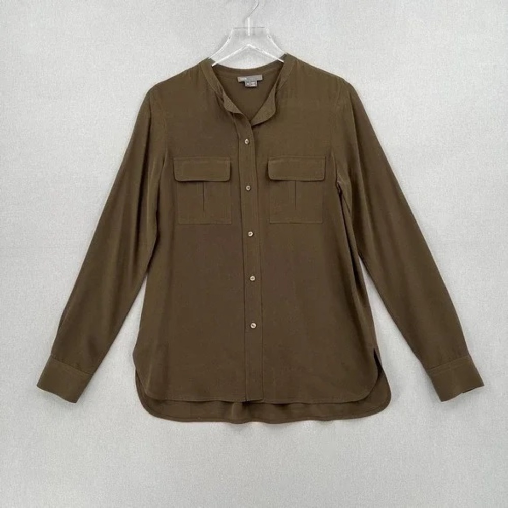 Vince Olive Button-Up Blouse